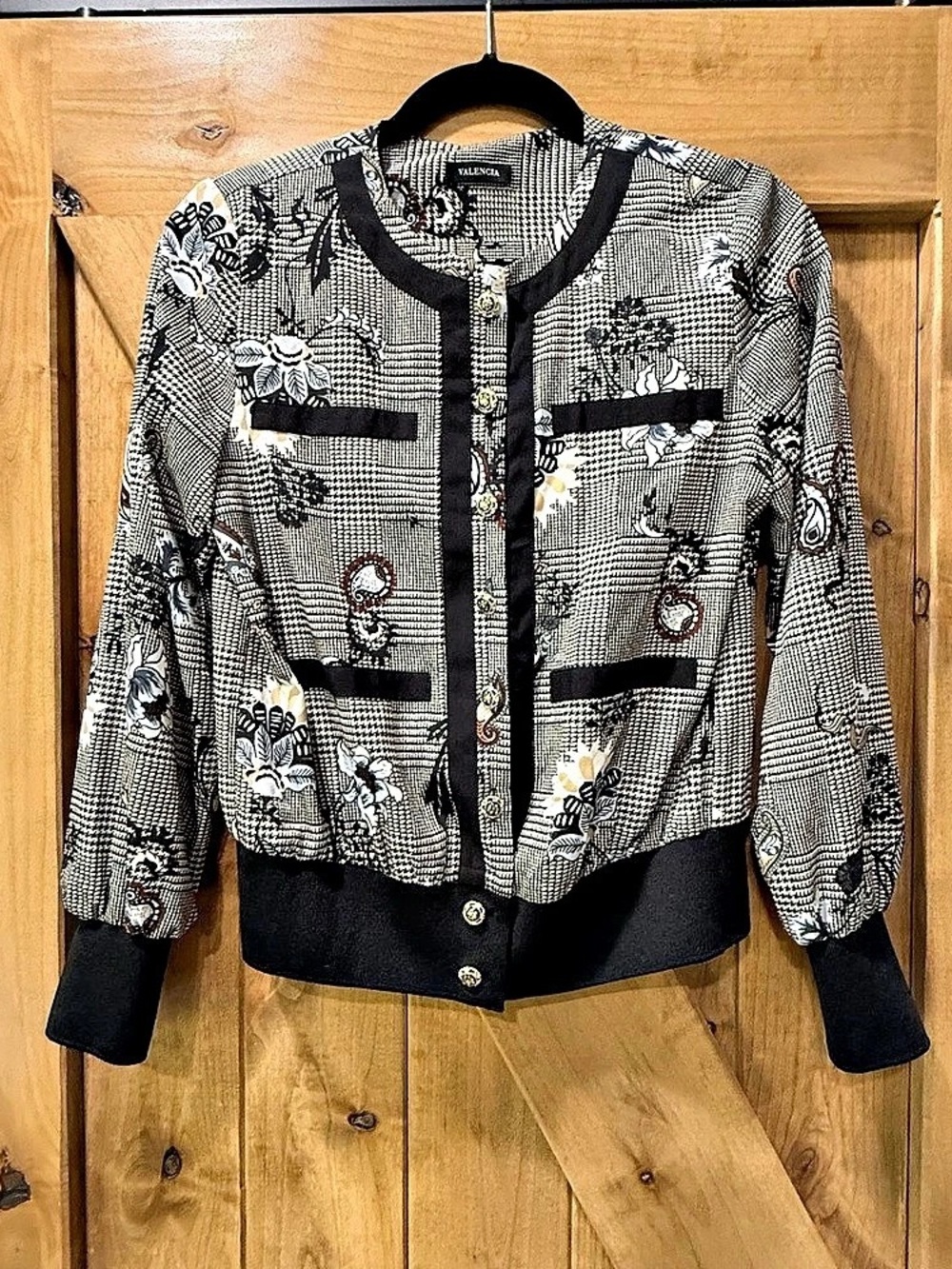 Valencia Korean Fashion Graphic Houndstooth Print Bomber Jacket - Size S